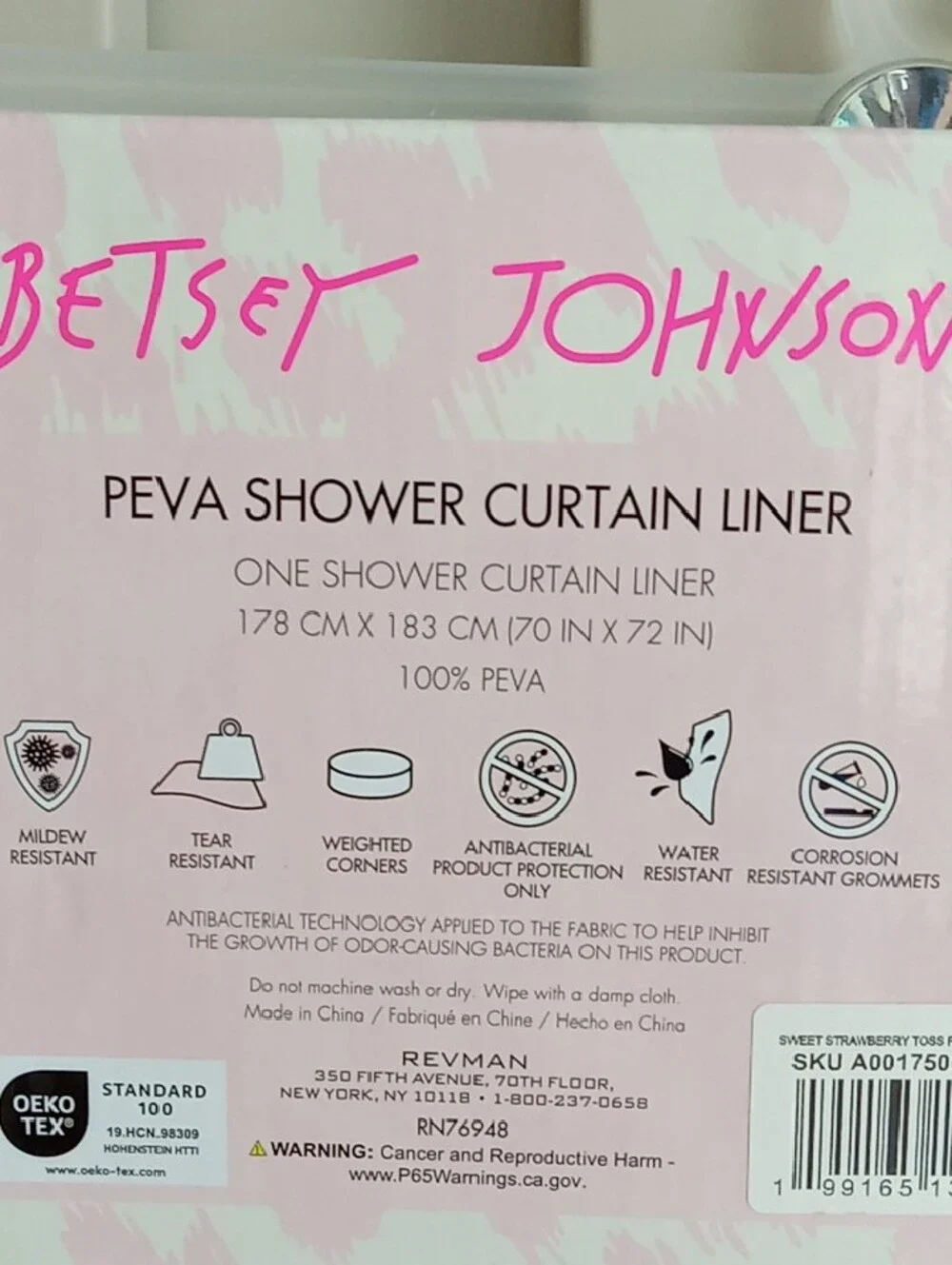 Betsey Johnson Pink & Black Strawberry Print Shower Curtain Liner